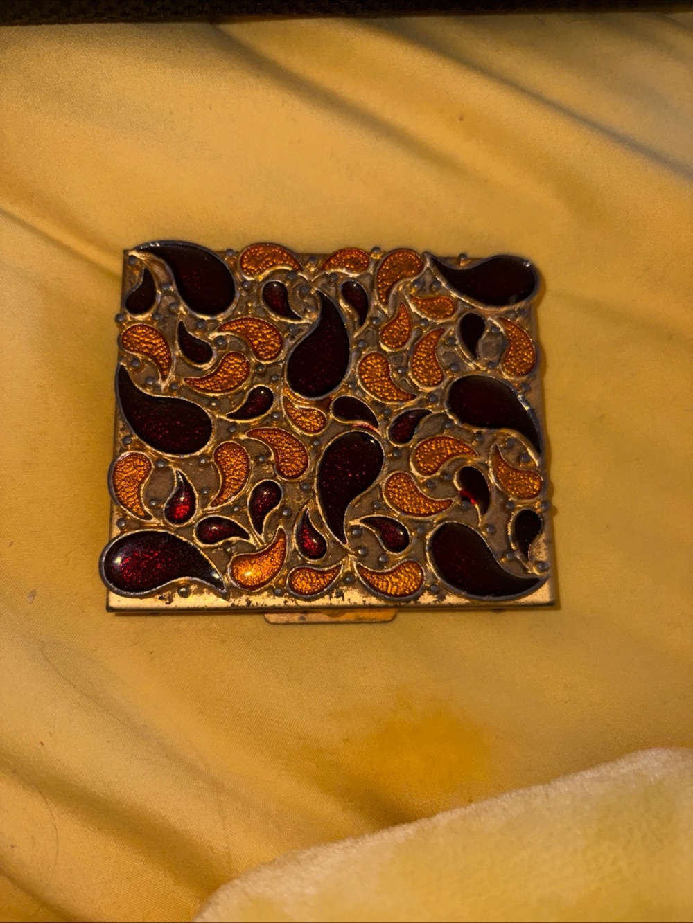 Saks Fifth Avenue Gold-Tone Paisley Compact with Red and Orange Enamel